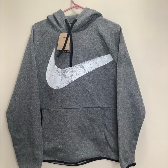 NWT Men’s Nike Therm Fit Gray Hoodie with White Logo *flaw - Picture 1 of 8